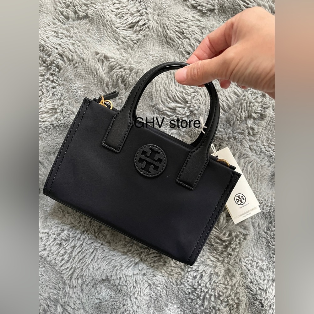 NWT Tory Burch Ella Nylon Mini Tote Crossbody Bag Purse in Black